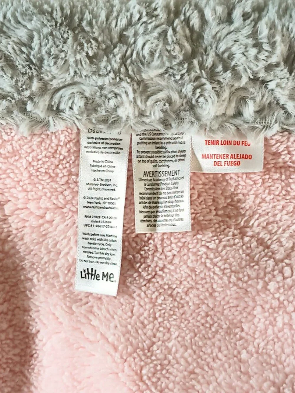 Little Me Gray Swirls Trim Sherpa Pink Soft Baby Security Blanket 30